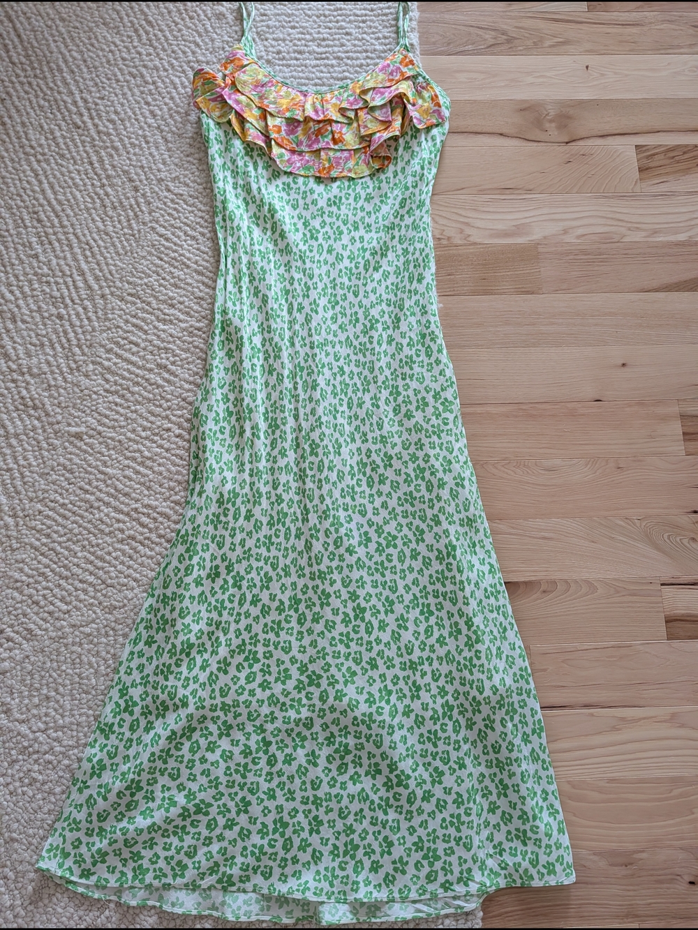 RIXO Green Floral Maxi with Pastel Ruffle